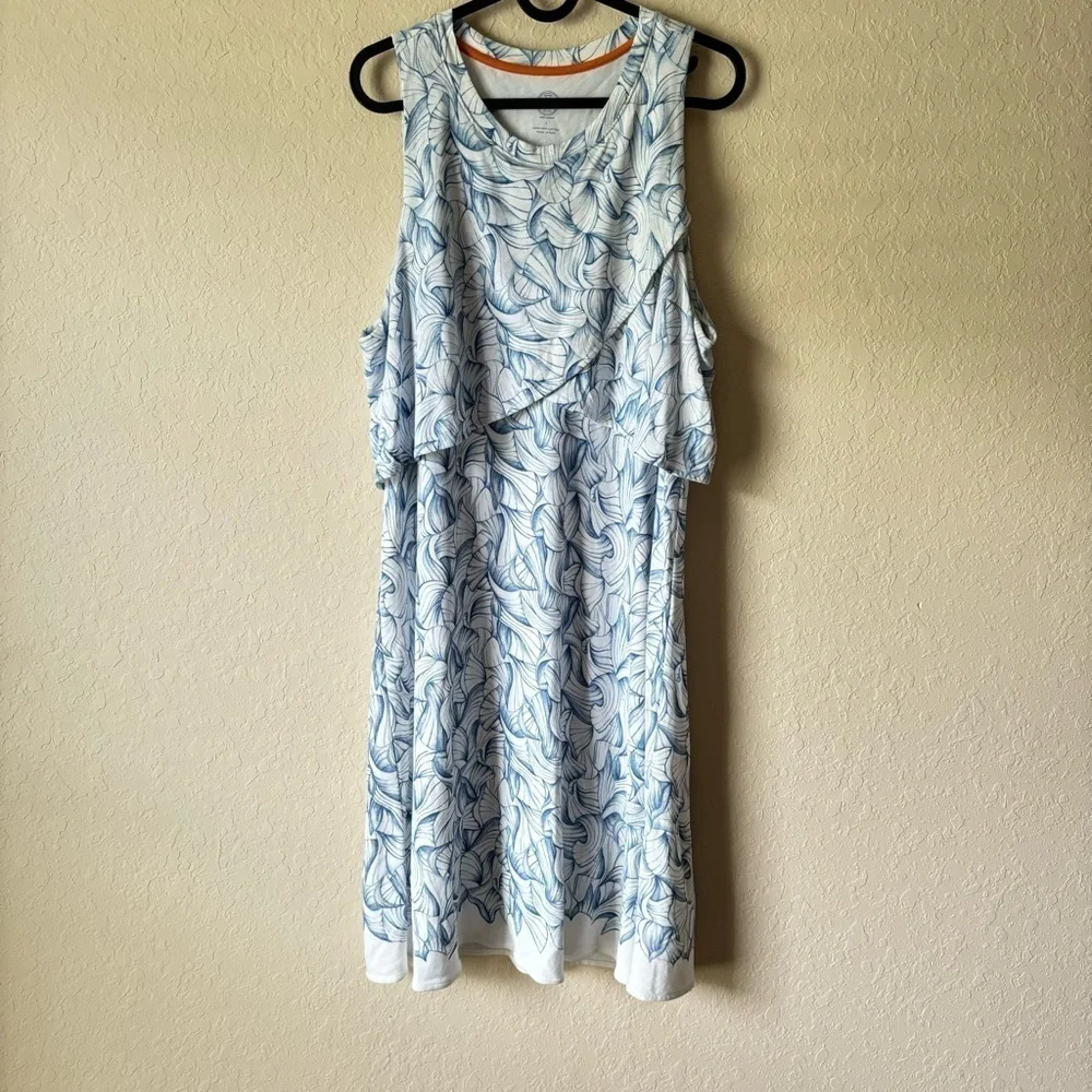 Tory Burch | Women's Flowy Coastal Kaley Pima Cotton Dress Size Large Blue White